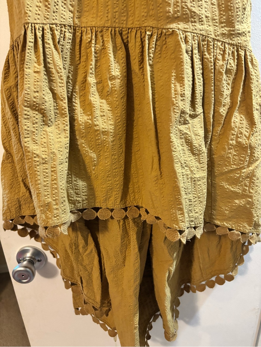 Anthropologie Maeve Mustard Seersucker Backless Tiered Maxi Dress - Picture 12 of 12